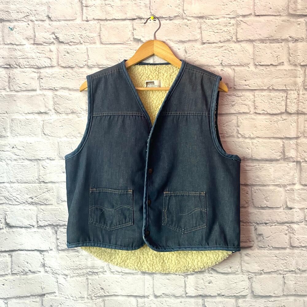 70’s Ward Fleece Sherpa Lined Chore Denim Vest